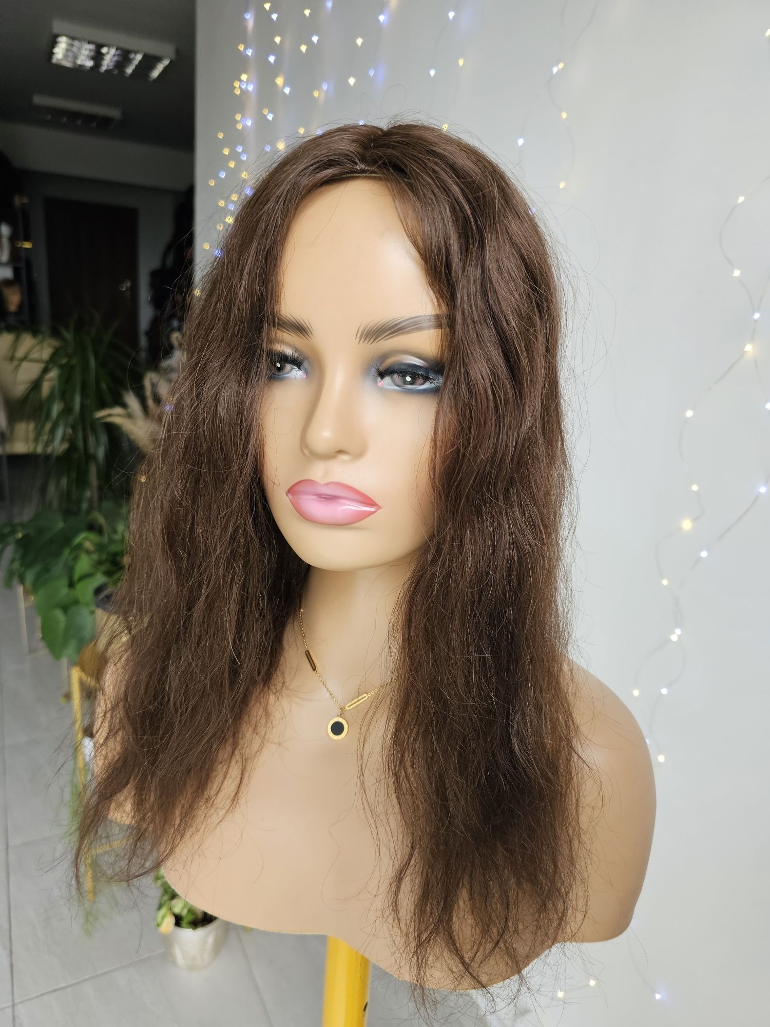 Tupet topper z włosów naturalnych fale falowane Ola brąz 50 cm