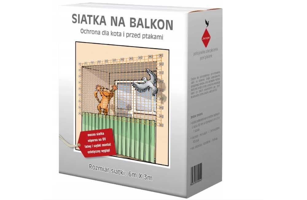 ZESTAW SIATKA NA BALKON Dla Kota Gołębie Ptaki 6X3m 50mm