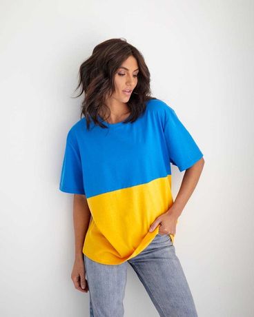 Жіноча патріотична футболка "Прапор України" оверсайз жовто-блакитна