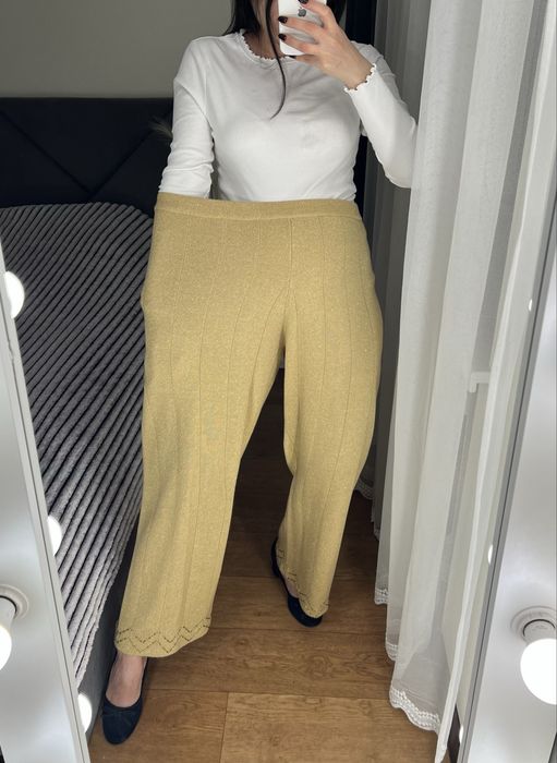 Штани брюки батал 18 розмір палаццо трикотажні вязані з бісером