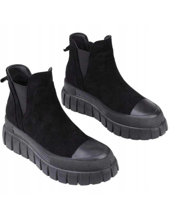 Botki damskie wsuwane na grubej podeszwie czarne 36-40