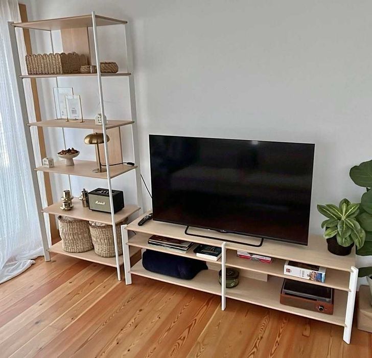 VENDO móvel TV + estante, branco/bambu IKEA