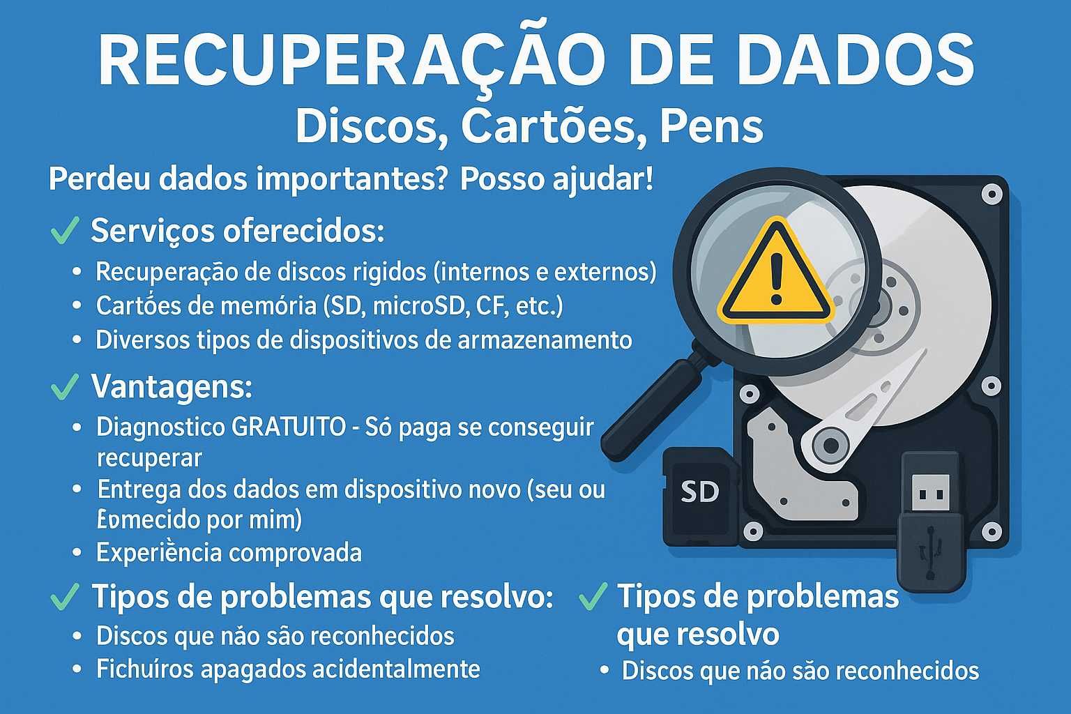 Recuperação de dados - Discos Rígidos, Cartões, Pens