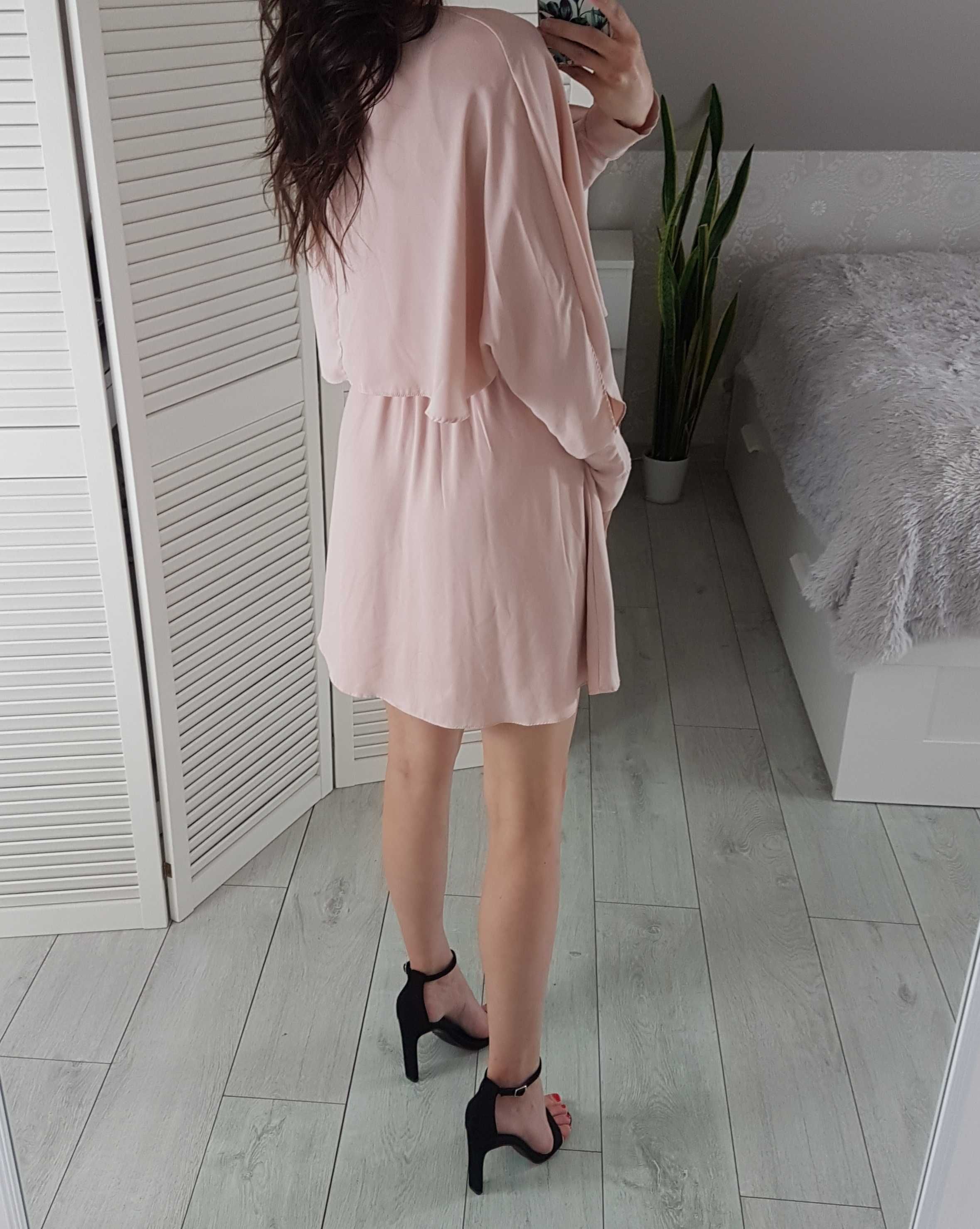 River island pudrowa rozkloszowana krótka sukienka 32 XXS