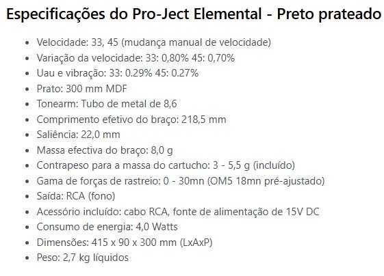Pro-Ject Elemental - com cápsula mm ortofon om5e
