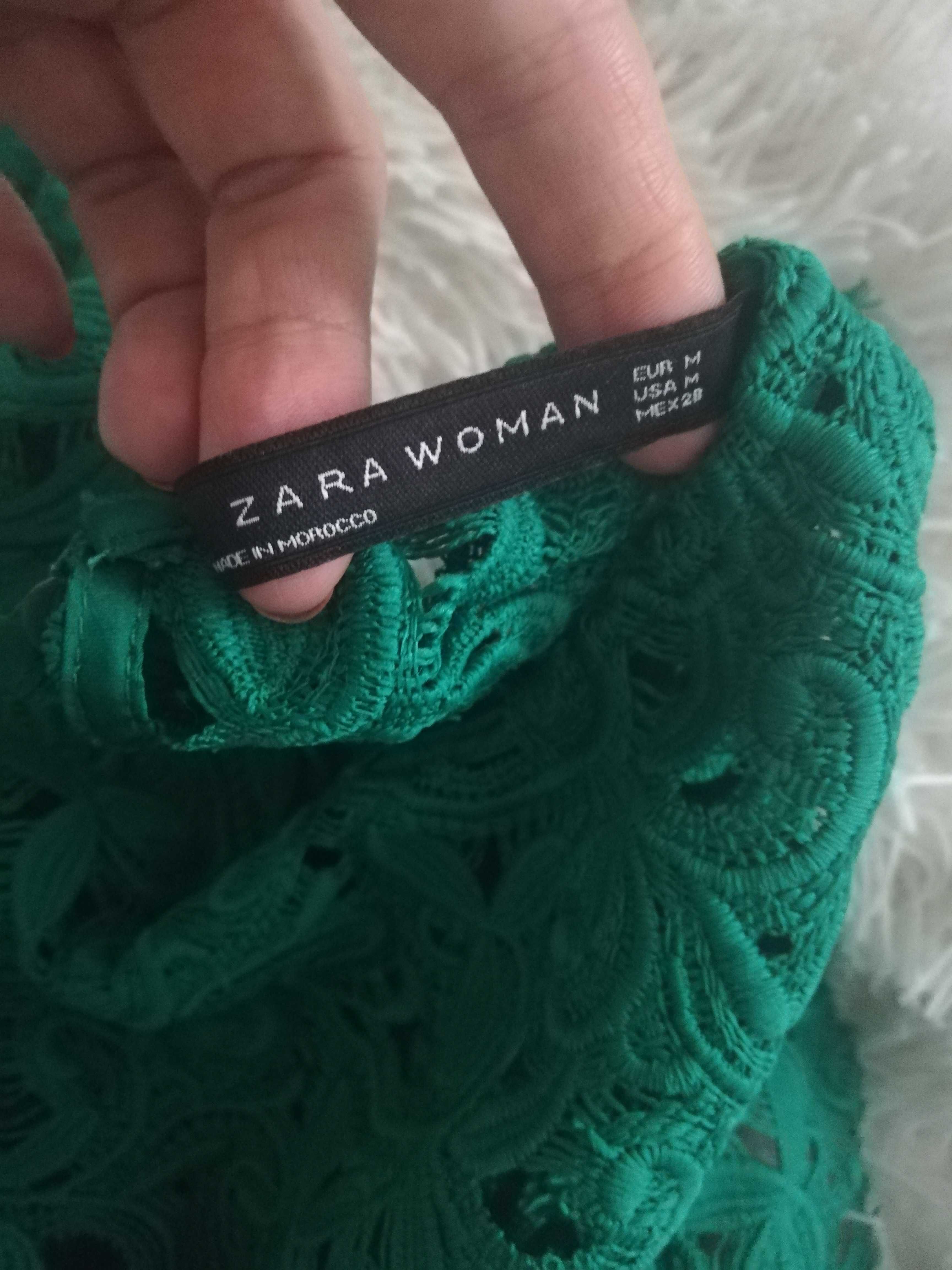 sukienka ZARA M 38 koronka gipiura zielona modna ZARA M 38 zielona