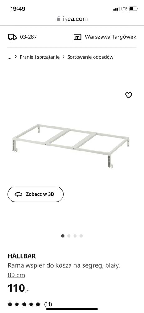 Hallbar Ikea  rama do kosza na śmieci 80 cm