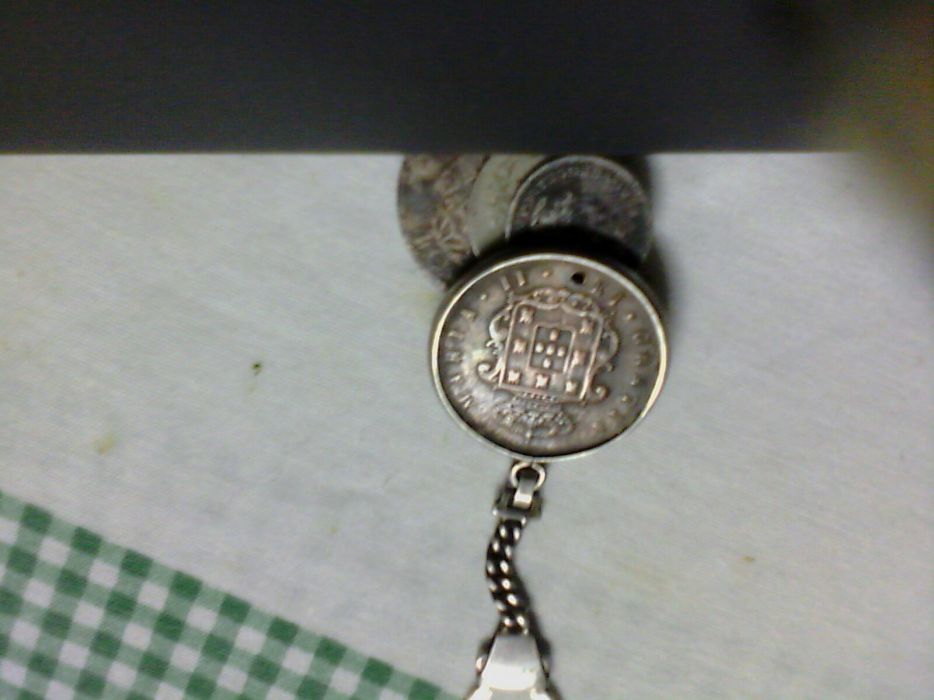Porta chaves em prata com moeda antiga