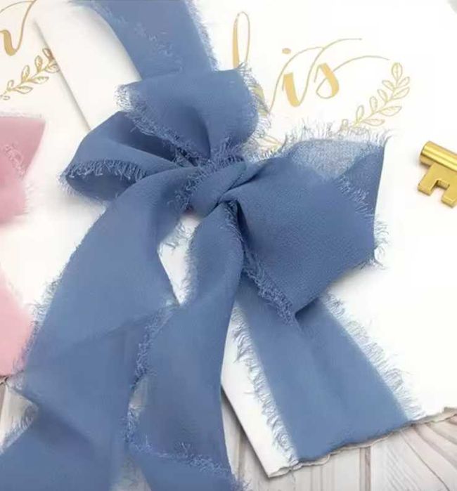 Błękitna niebieska wstążka szyfonowa ręcznie rwana 4 x 500 cm - 2 szt