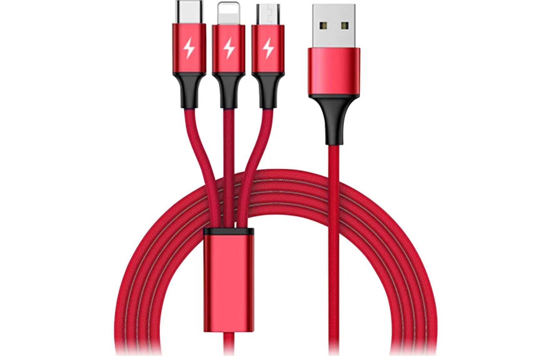 Kabel USB Unitek 3w1 Lightning, micro USB, USB-C 1,2m Nowy