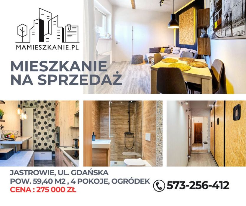 Jastrowie, ul. Gdańska, 4 pokoje 59,40 m2 +ogródek