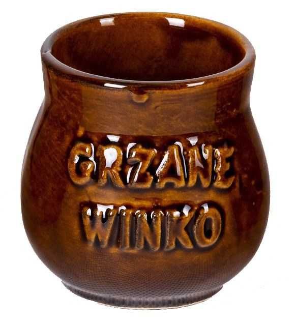 Kubek na wino herbatę grzańca kamionkowy z napisem bez ucha 250 ml