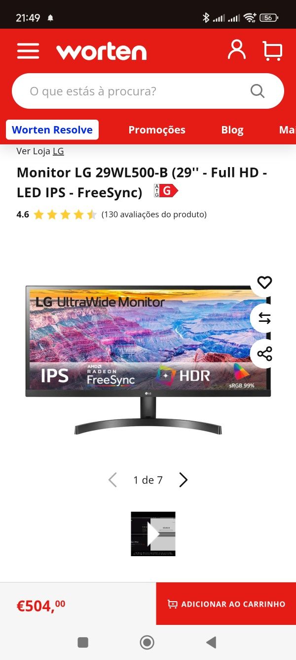 Monitor LG 29WL500-B widescreen 29"