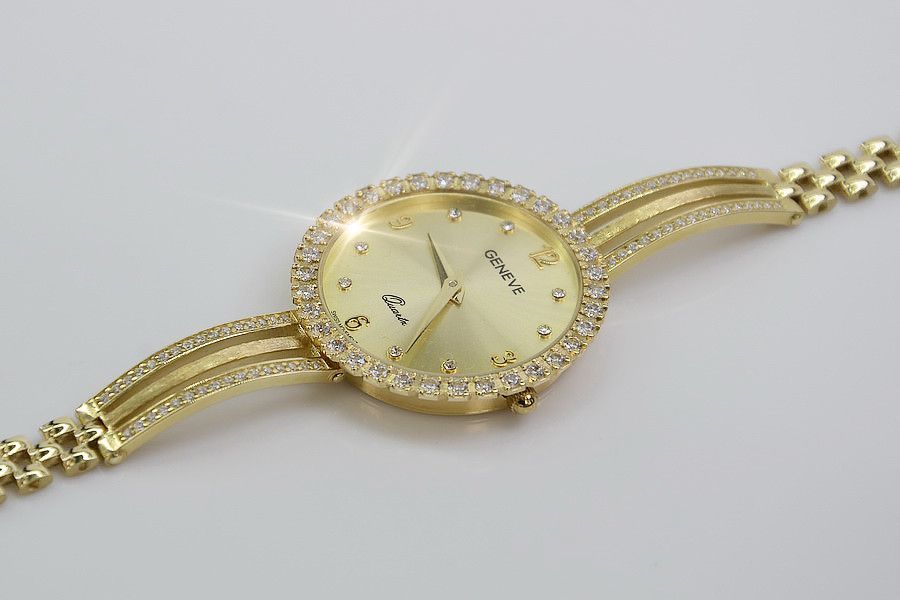 Złoty Okrągły Zegarek Damski 14K 585 Geneve z Kamieniami Gdańsk lw107y