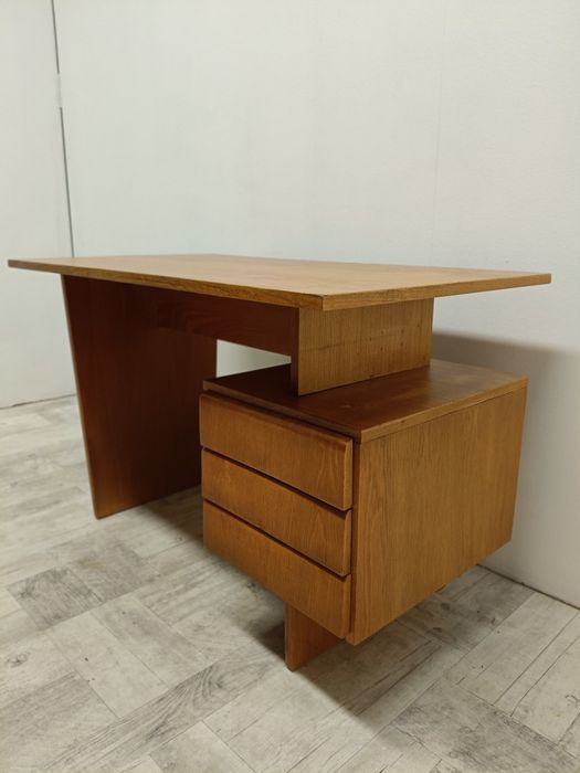 biurko PRL stare drewniane Landsman design vintage lata 60-te