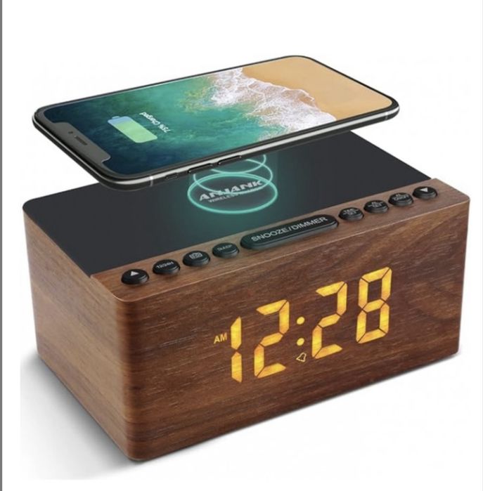 цифровой радиобудильник с зарядной беспроводной ANJANK колонка радио