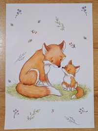 4 Plakaty obrazki dla dzieci: zwierzęta leśne lis sarna jeż