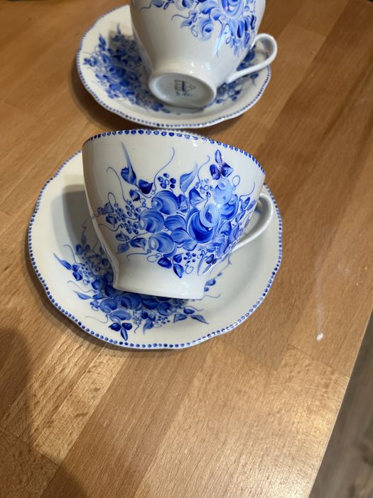 Dwie filiżanki Ćmielów recznie malowane