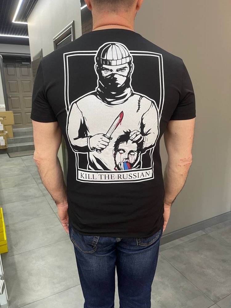 Чорна футболка KILL THE RUSSIAN, Літні патріотична футболка