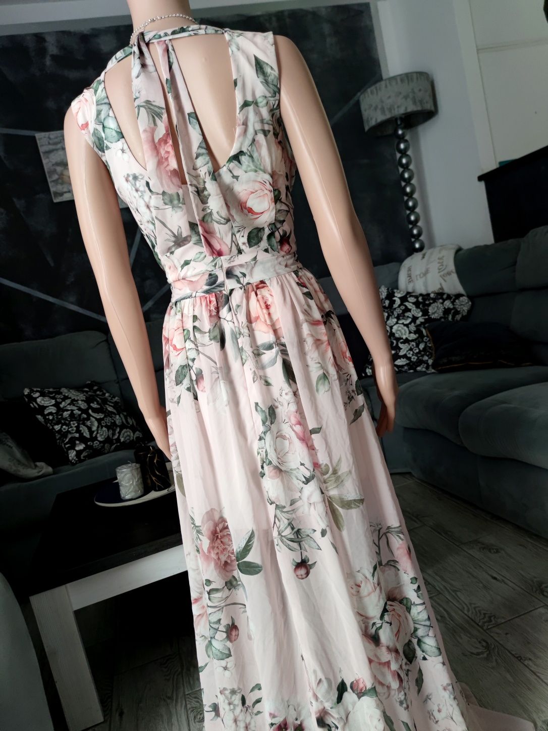 Długa maxi sukienka suknia wizytowa w kwiaty rozmiar xl 42 elegancka n
