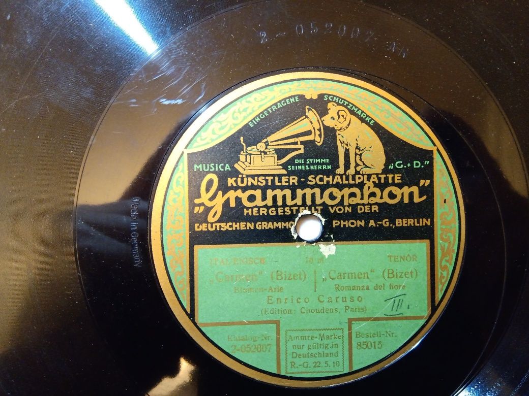 Bardzo stara, przedwojenna płyta gramofonowa GRAMMOPHON, ENRICO CARUSO
