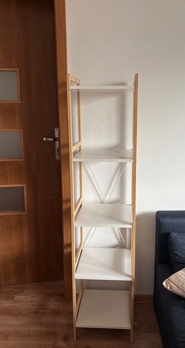 Regał Broby 5 Półek Wąski Bambus Biały