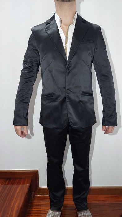 Fato Preto Acetinado SMK para Homem
