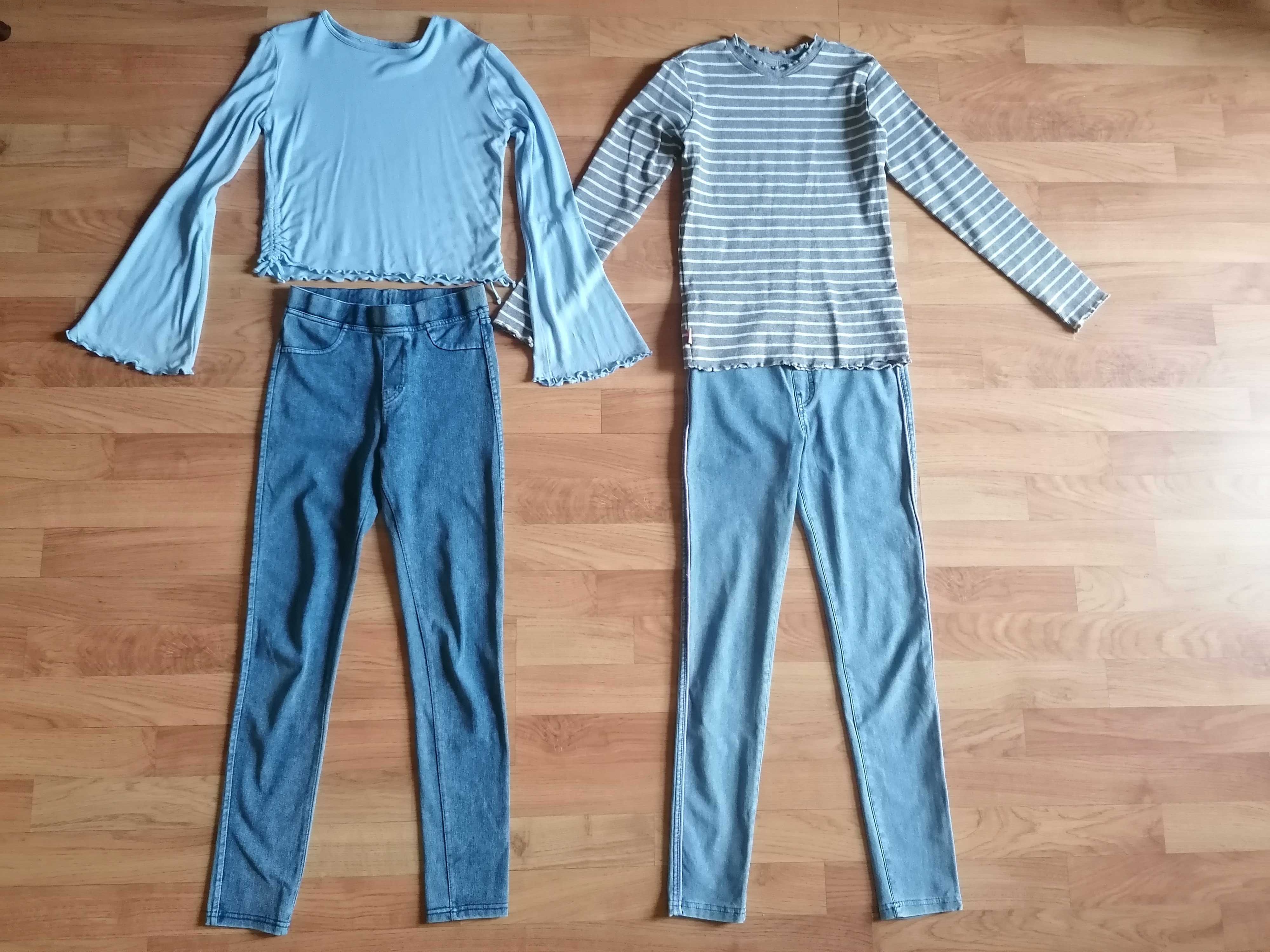 Spodnie 140/146 h&m, elastyczne jeansowe, bluzka Smyk+gratis niebieska