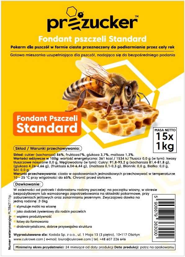 Ciasto pokarm dla pszczół proZucker Standard 30 x 1kg | cukrowe.com