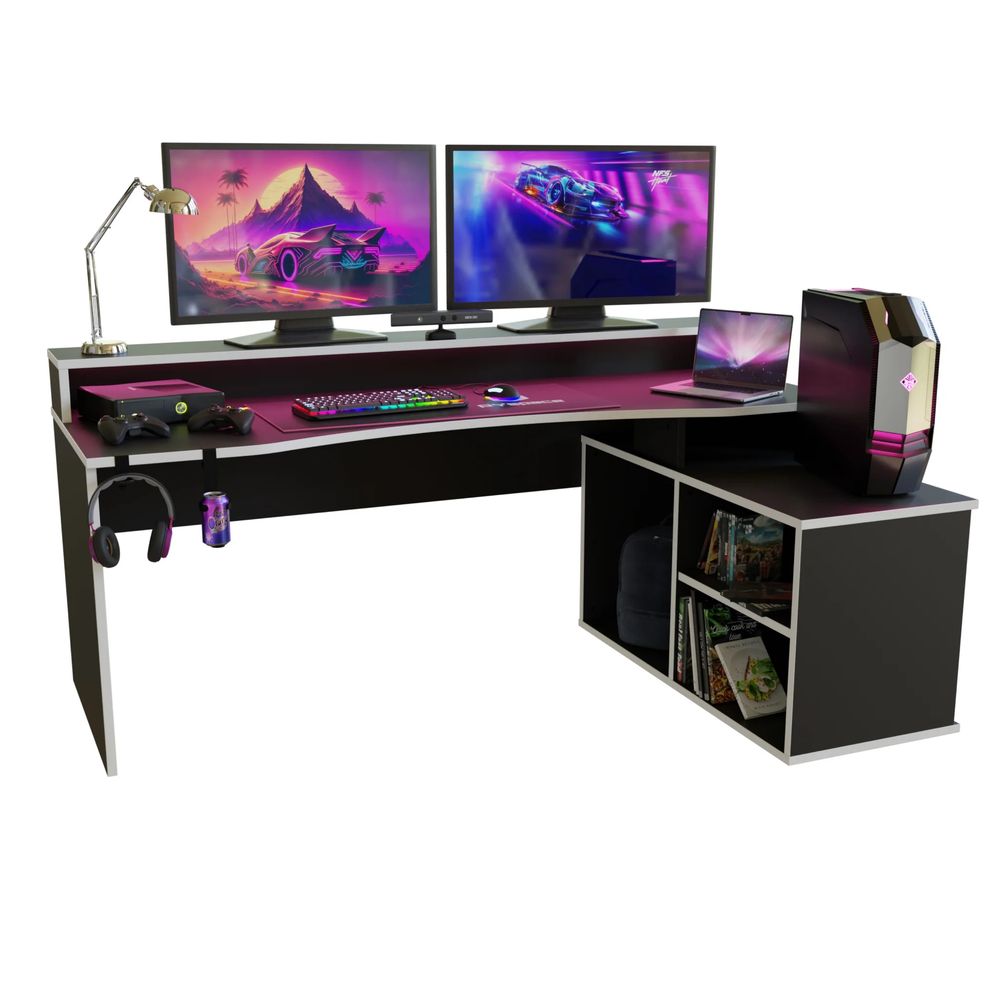 Biurko gamingowe SUPERNOVA214 LED - czarno-białe