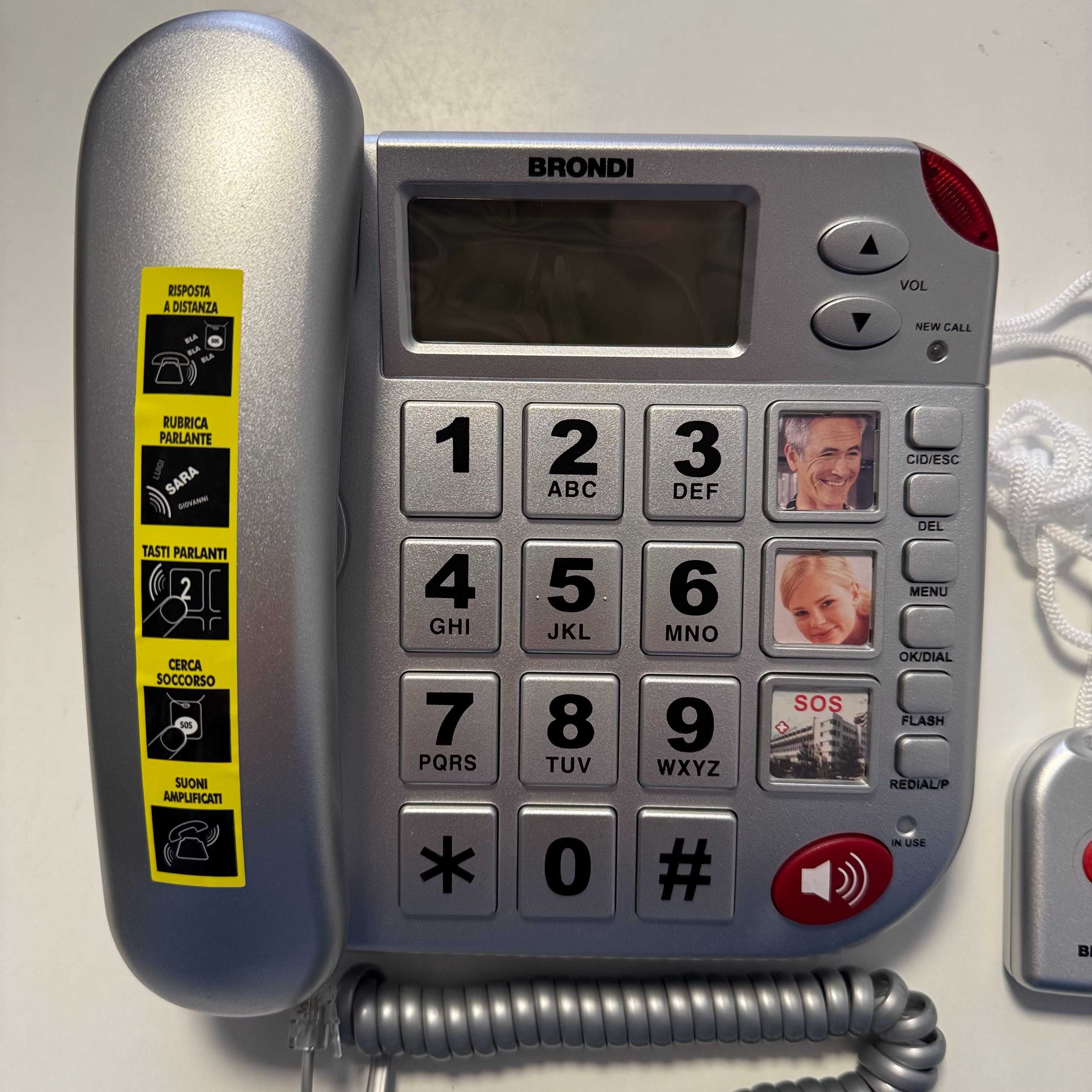 Brondi Super Bravo Plus, Telefon Stacjonarny, z Pilotem SOS, Srebrny