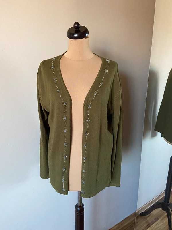 Xxxl gd kaszmir cashmere kardigan sweter khaki oliwkowy 44 42