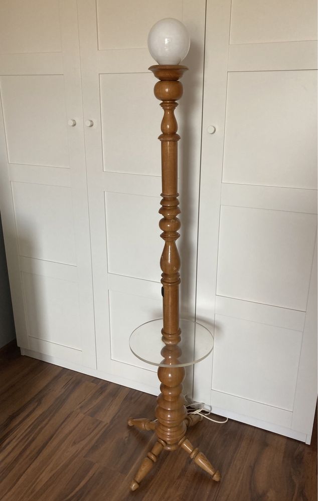 Lampa stojąca vintage z lat 90 drewniana 155 cm