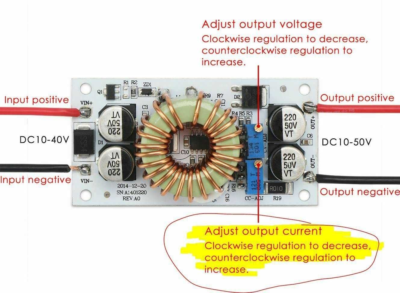 DC-DC Підвищуючий перетворювач 9-48/12-50V (CC/CV) 250W 10A LED Driver
