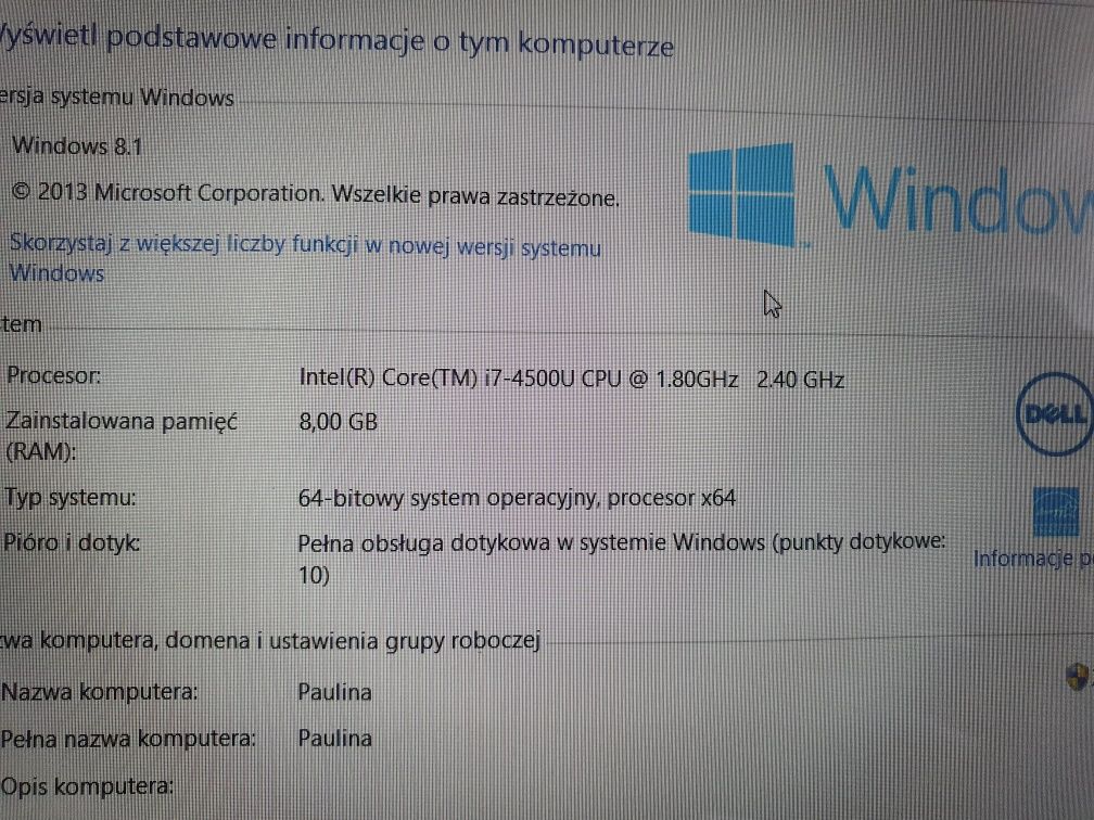 Laptop dell xps13 9333 sprawny dotykowy ekran