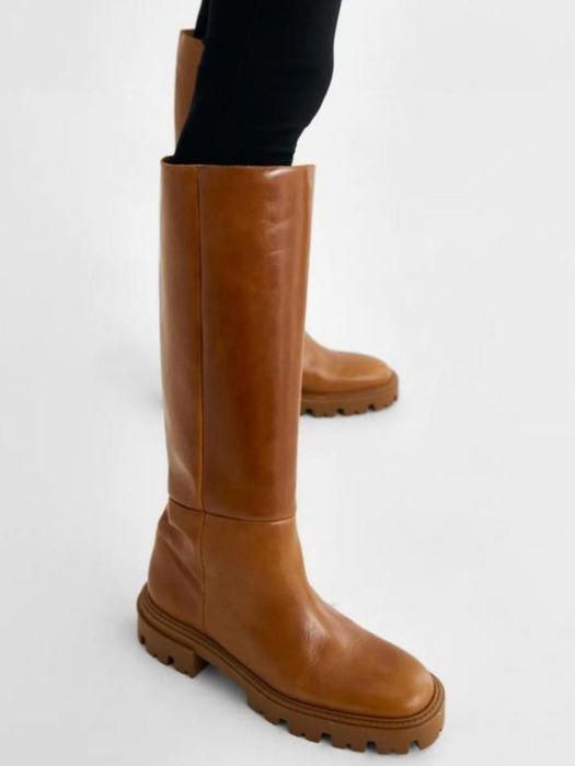 Натуральные кожаные сапоги трубы Zara р.38