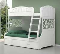 Łóżko piętrowe dla dzieci białe z drabinką SOLIDNE szuflady półka