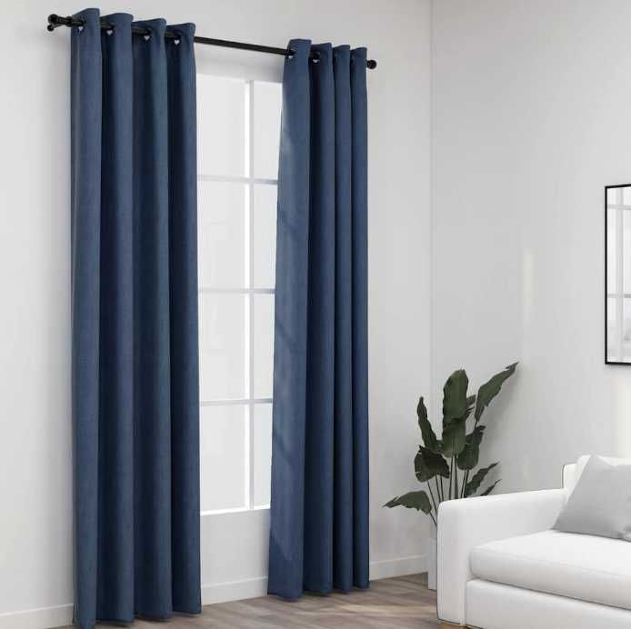 Zasłony stylizowane na lniane, 2 szt., niebieskie, 140x245 cm