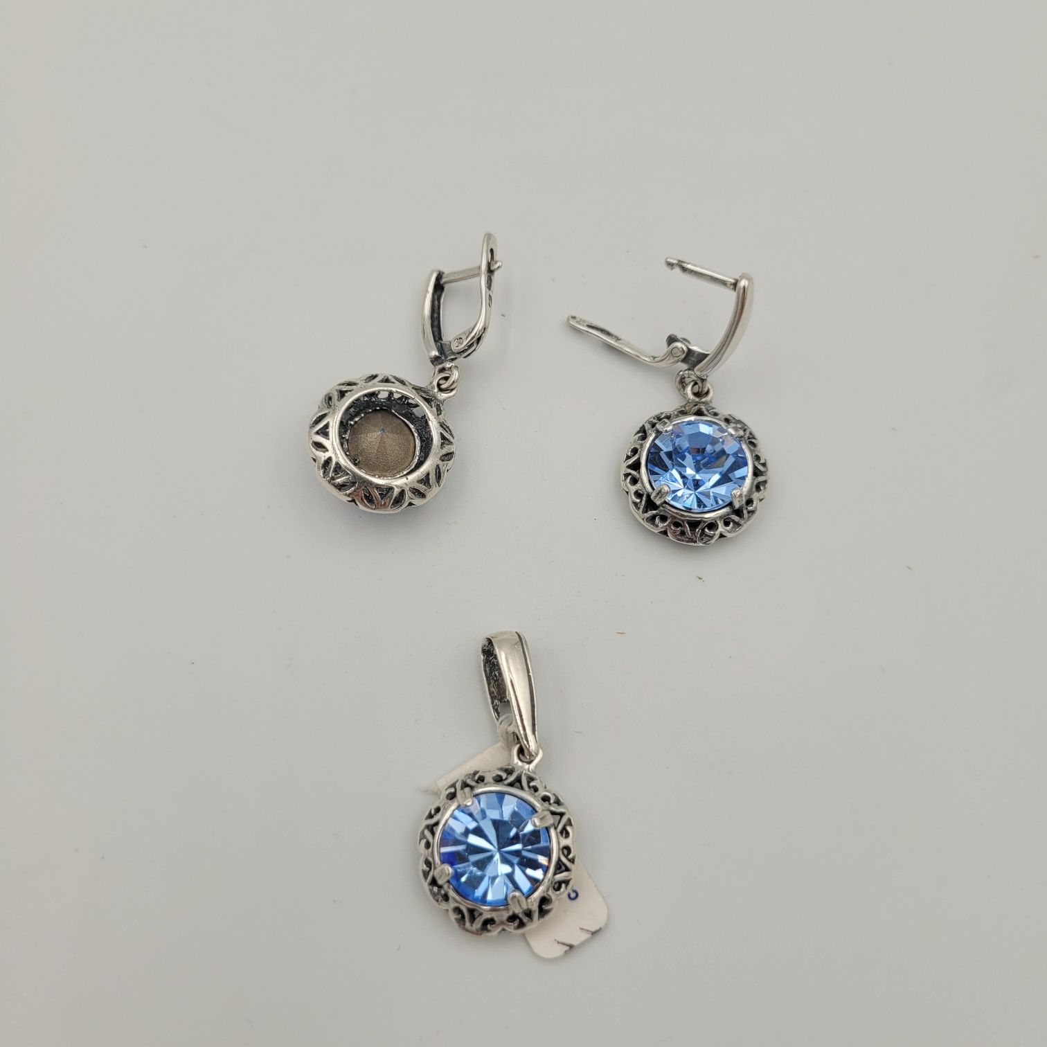 Srebrny komplet pr 925 kryształ niebieski