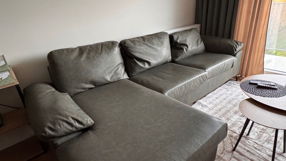 Narożnik z eko skóry - kolor ciemnozielony