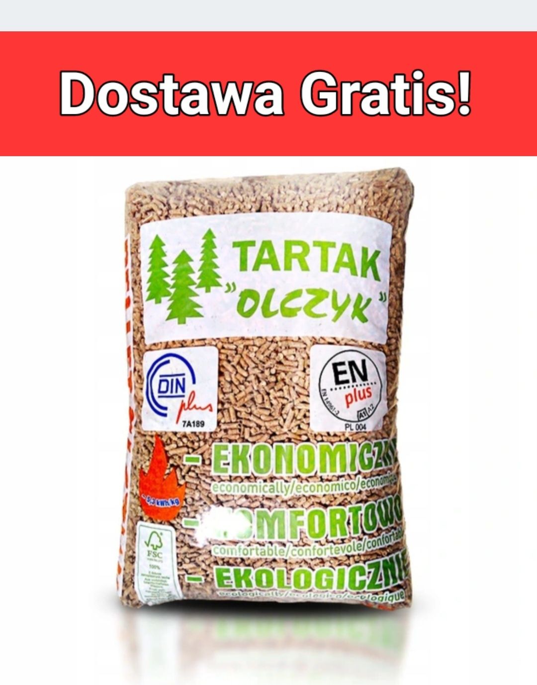 PROMOCJA!!! Dostawa GRATIS Pellet drzewny Certyfikowany Tartak OLCZYK