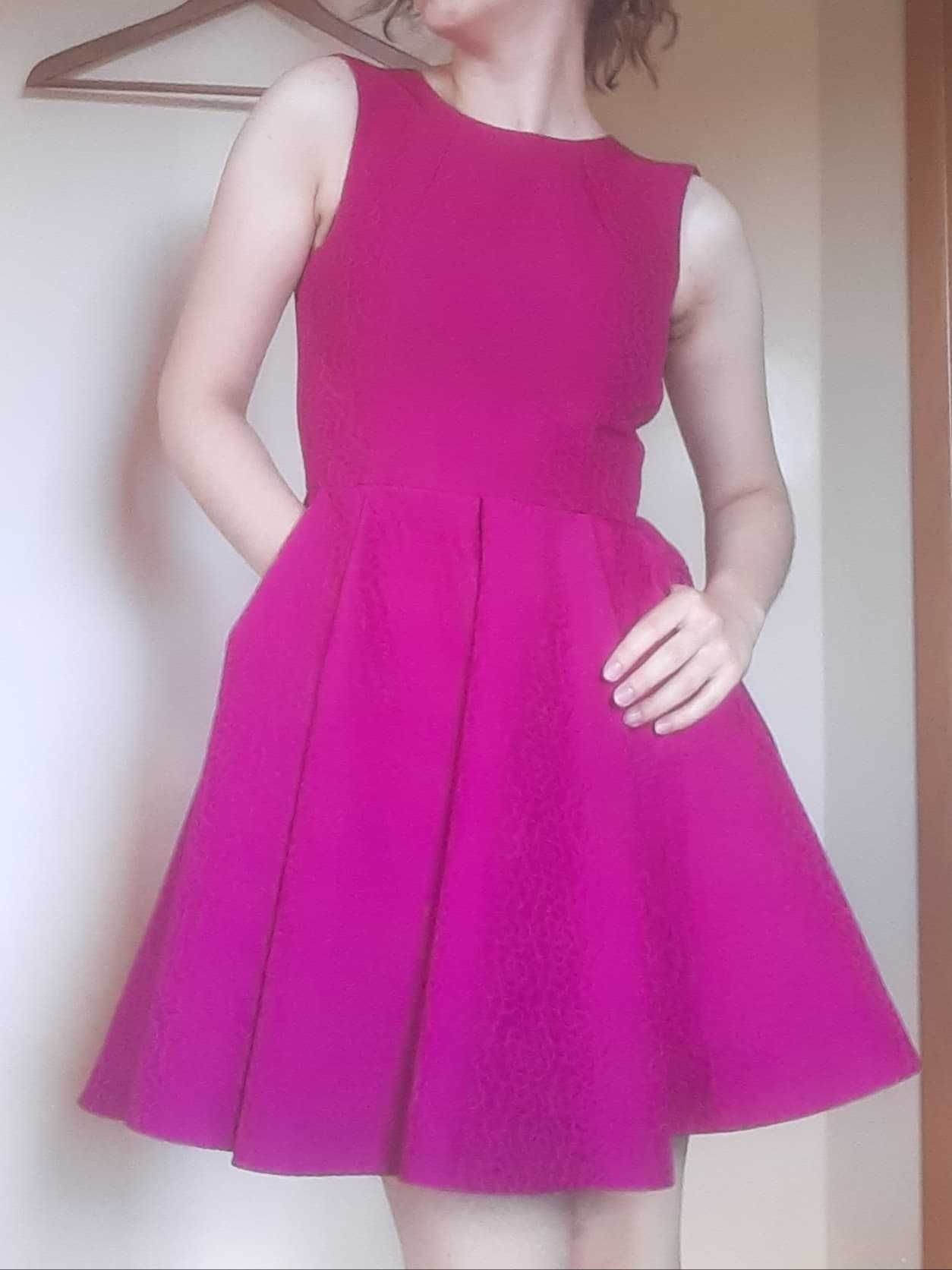 elegancka sukienka wieczorowa balowa fuksja różowa XS/34