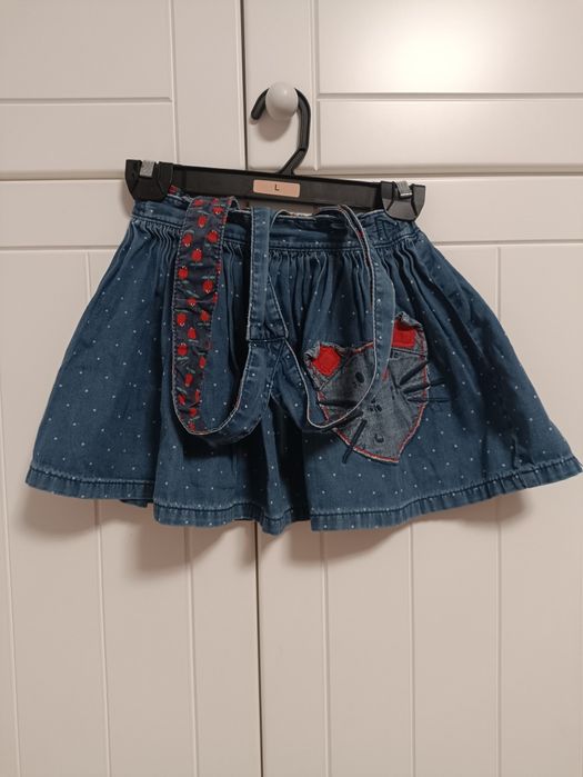Jeansowa spódniczka ogrodniczka Next r. 98 kotek hafty