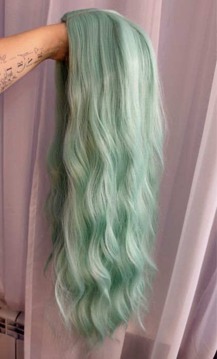 Перука зелена, бірюзова, парик бирюзовый длинный