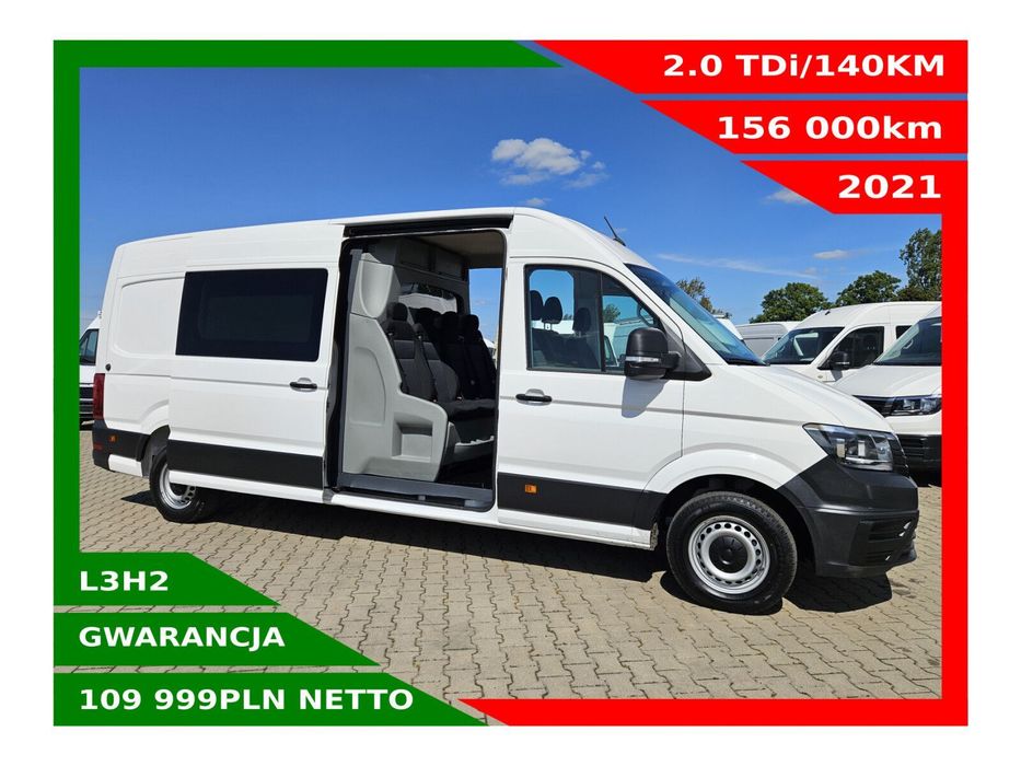 Volkswagen Crafter L3H2 *109999zł NETTO* Brygadówka 7 osób 2.0TDi/140KM  Klimatyzacja, Kamera, AndroidAuto, AppleCarPlay,