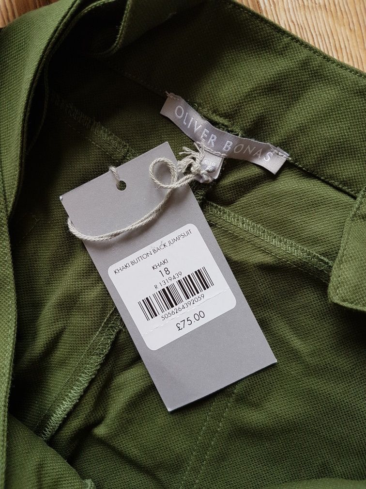 L 40 XL 42 Oliver Bonas khaki ogrodniczki damskie spodnie na szelkach