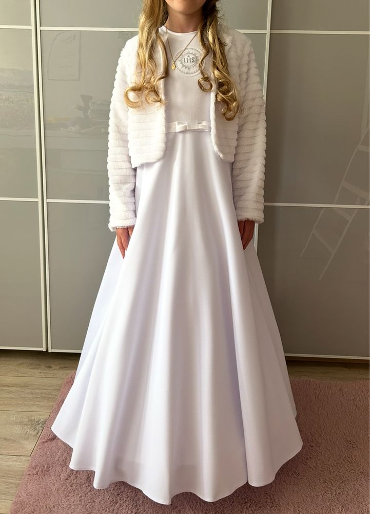 Buty komunijne, białe z kokardką, r. 33, wkładka 21,5