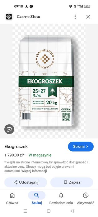 Węgiel ekogroszek Kazach Czarne złoto 27 MJ . Transport.