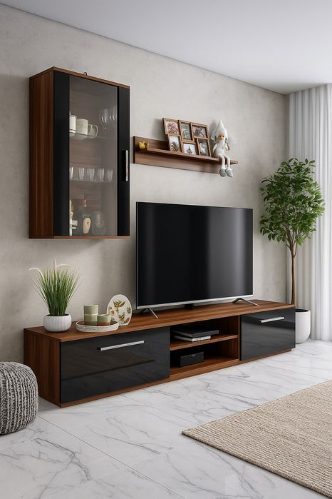 Szafka rtv nowoczesna czarna drewno