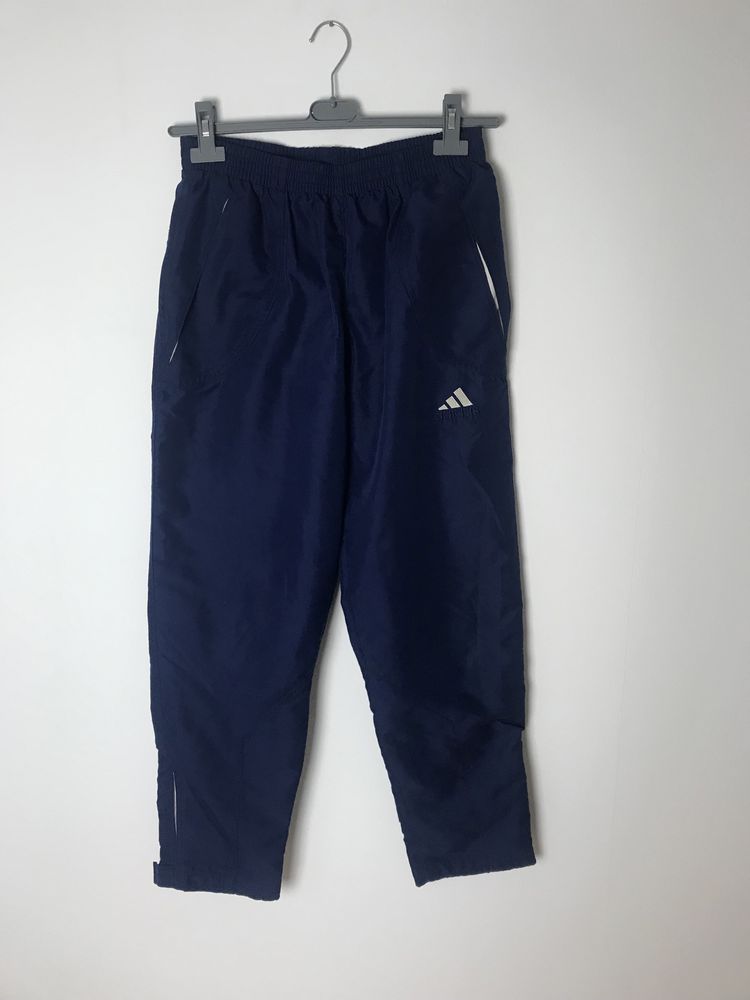 Granatowe długie spodnie zimowe, sportowe Adidas, vintage